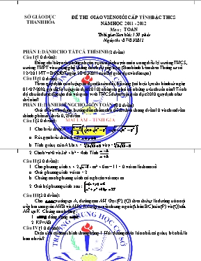 Đề thi giáo viên giỏi cấp tỉnh bậc THCS năm học 2011 - 2012 môn Toán